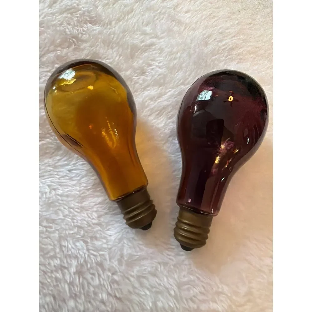 Vintage Amber Purple Glass Light Bulb Shaped Salt & Pepper Shakers Set Japan